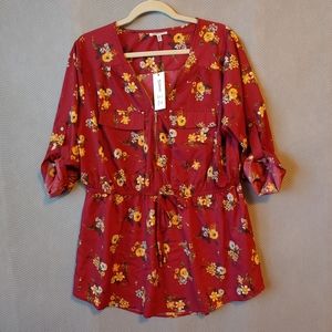 NWT Mileage - Half Zip Blouse with 3/4 Sleeve